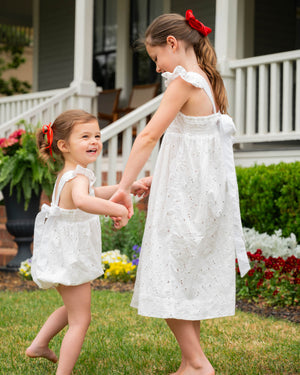 White Eyelet Ruffle Sleeve Dress-FINAL SALE