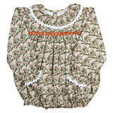 Fall Floral Smocked Ruffle Collar Bubble