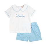 Blue Plaid Shorts Set