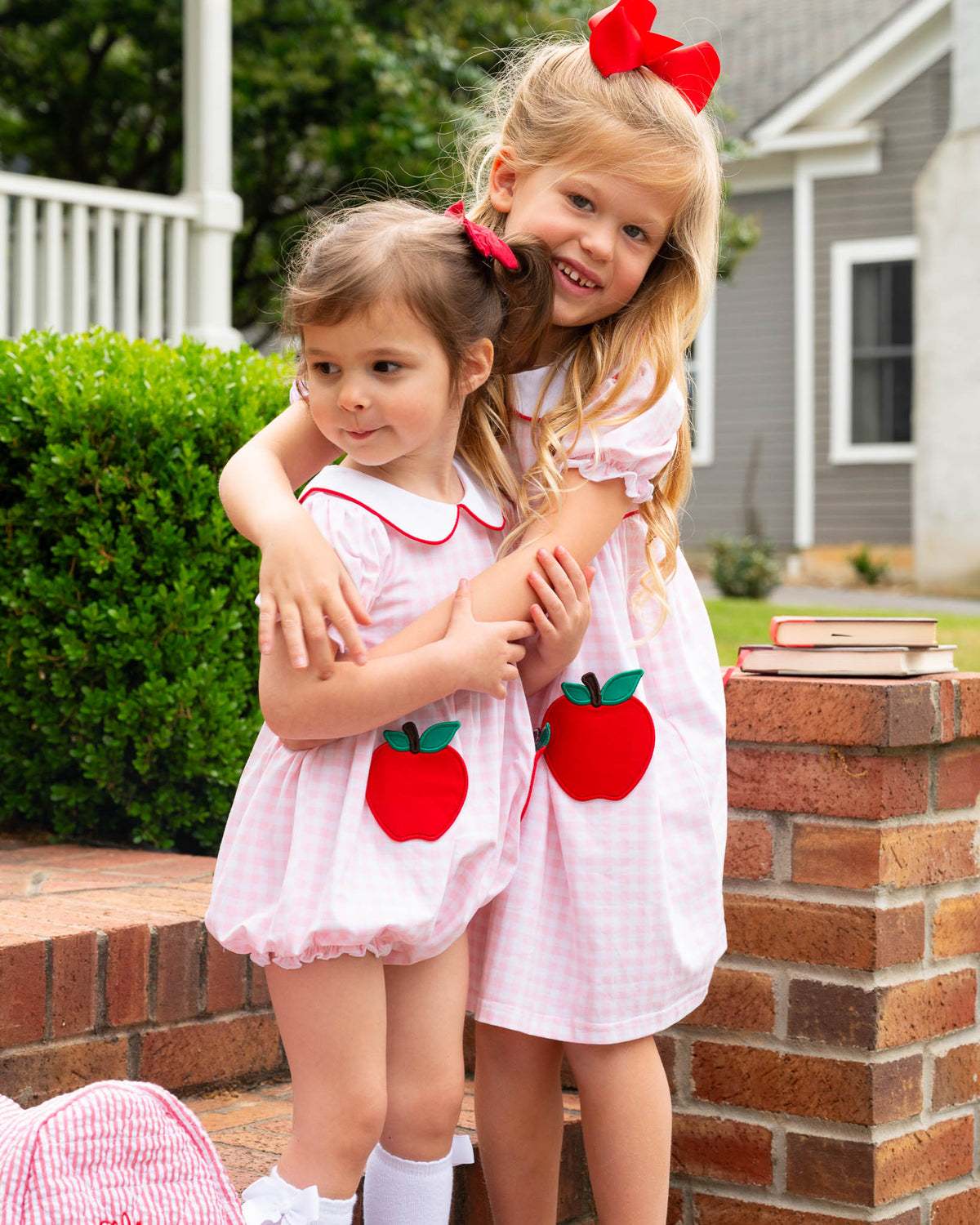 Apple Applique Pocket Knit Gingham Dress-FINAL SALE