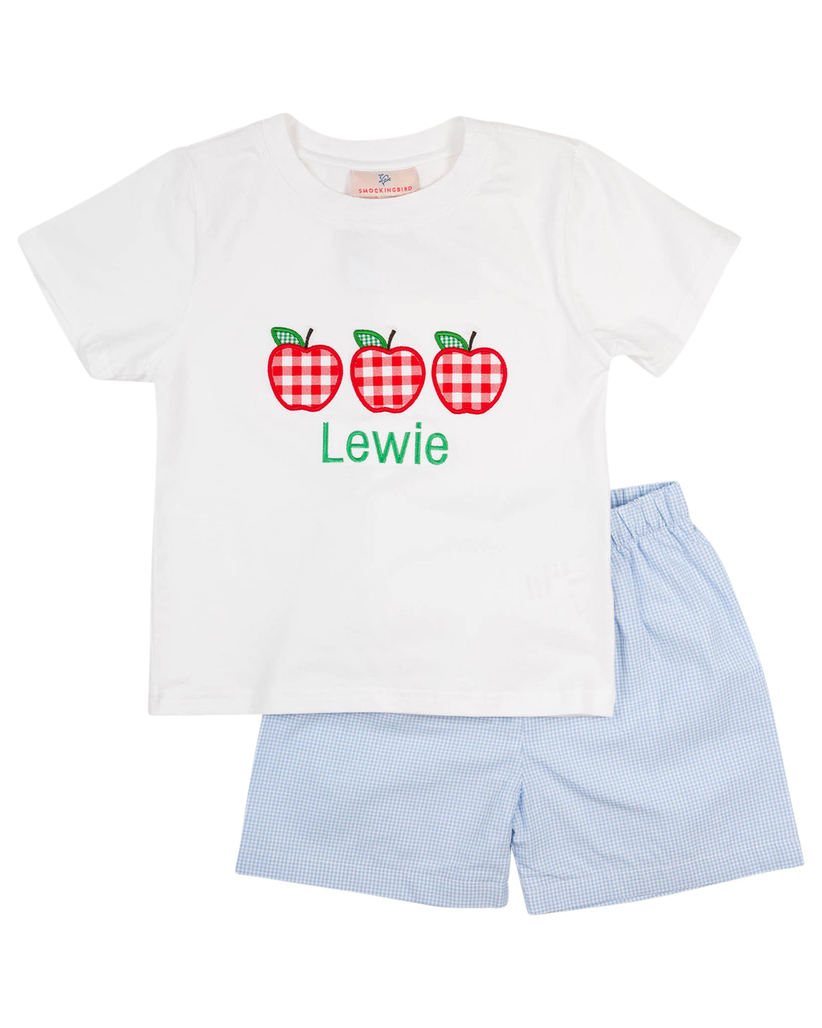 Apple Applique Gingham Shorts Set-FINAL SALE