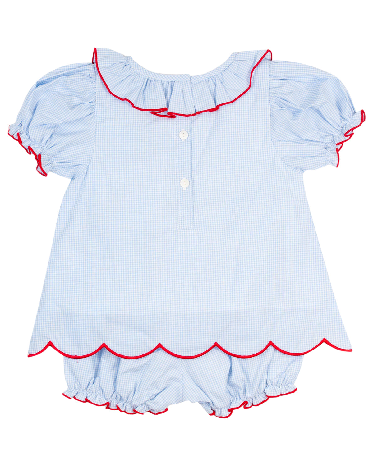 Apple Applique Pockets Scalloped Gingham Bloomer Set-FINAL SALE