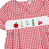 School Supplies Smocked Red Windowpane Boy Bubble- FINAL SALE