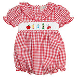 School Supplies Smocked Red Windowpane Girl Bubble- FINAL SALE