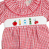School Supplies Smocked Red Windowpane Girl Bubble- FINAL SALE