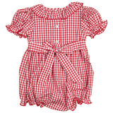 School Supplies Smocked Red Windowpane Girl Bubble- FINAL SALE