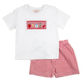 School Supplies Smocked Red Windowpane Shorts Set- FINAL SALE