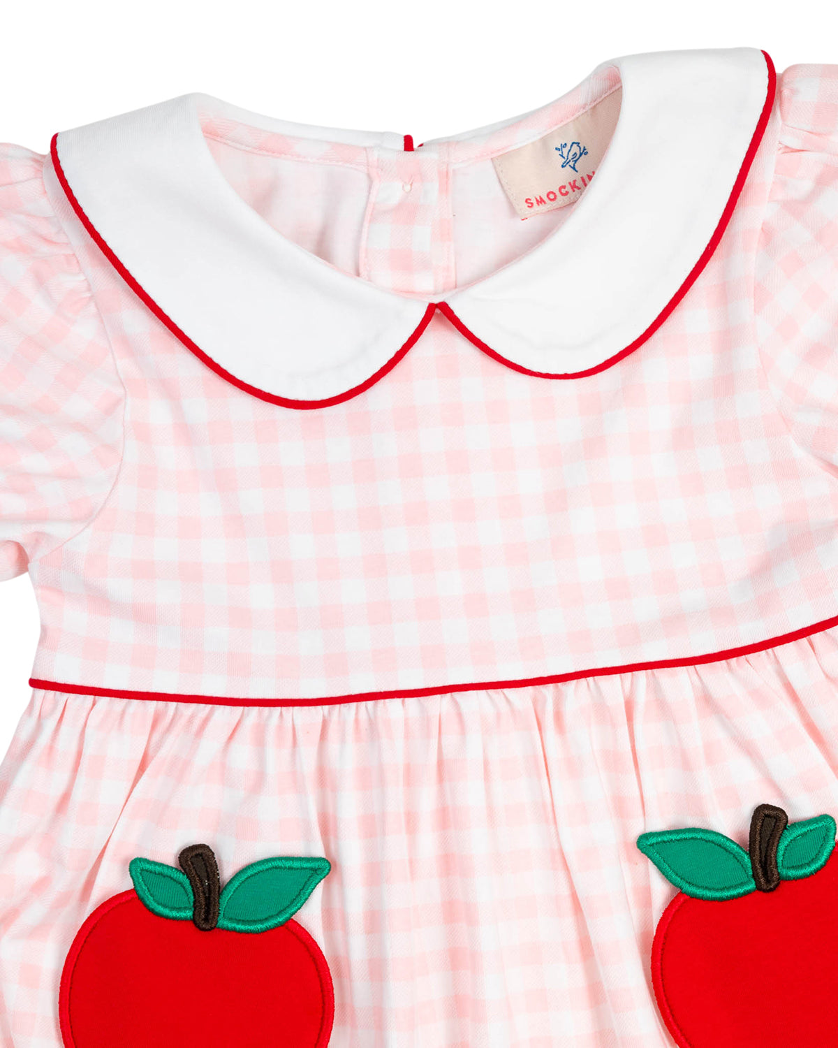 Apple Applique Pocket Knit Gingham Dress-FINAL SALE