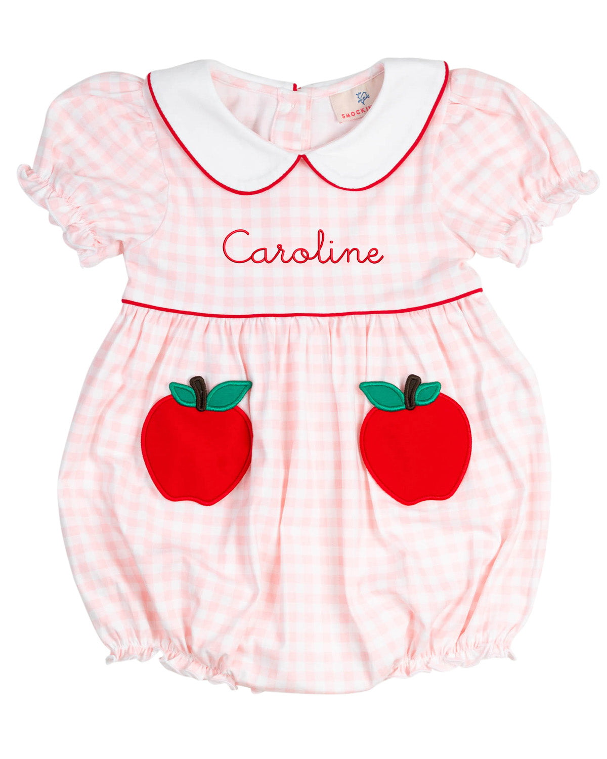 Apple Applique Pocket Knit Gingham Bubble-FINAL SALE