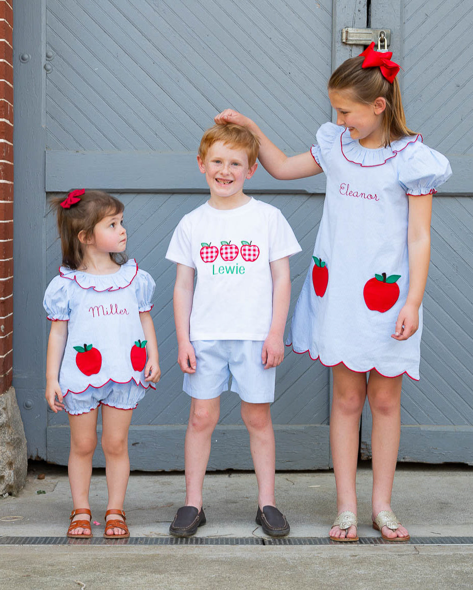 Apple Applique Gingham Shorts Set-FINAL SALE