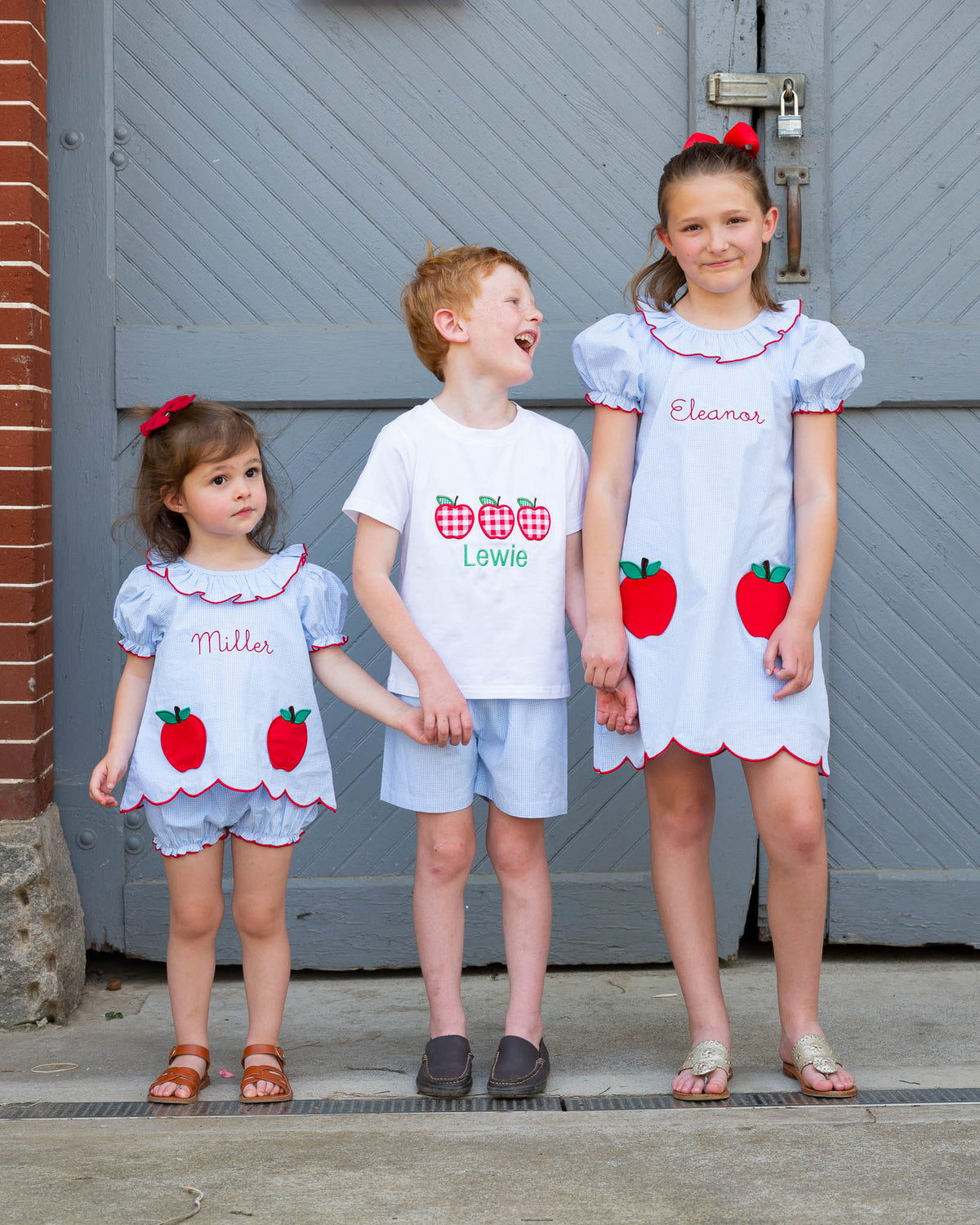 Apple Applique Gingham Shorts Set-FINAL SALE