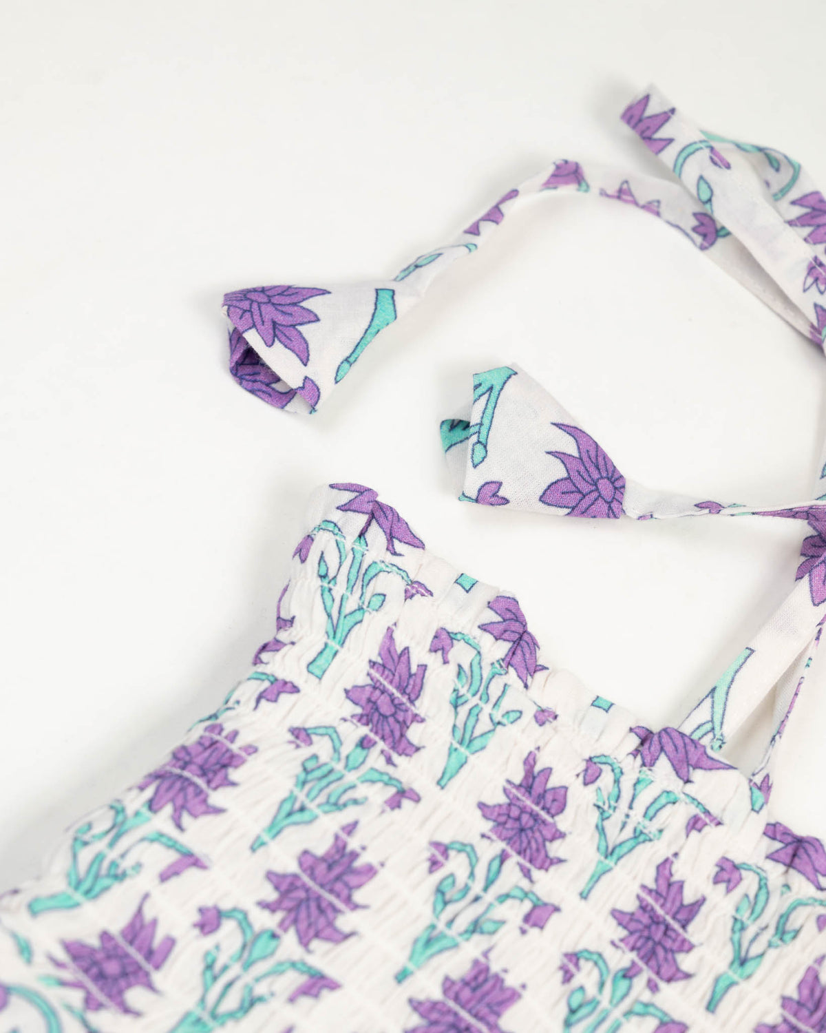 Purple and Teal Floral Block Shirred Dress-FINAL SALE