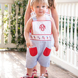 Patriotic Embroidered Shortall with Red Pockets