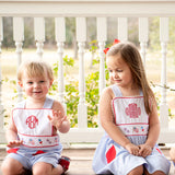 Patriotic Embroidered Shortall with Red Pockets