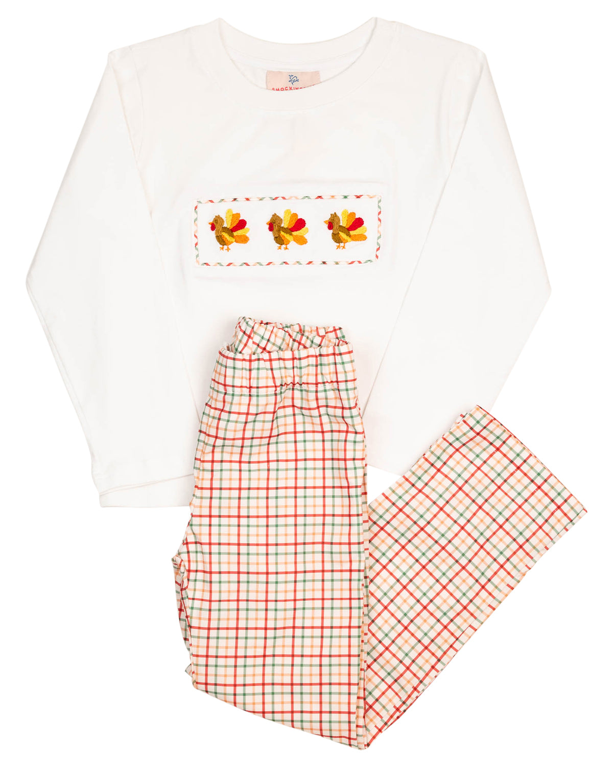 Turkeys Embroidered Plaid Pants Set