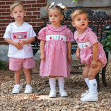 School Supplies Smocked Red Windowpane Boy Bubble- FINAL SALE