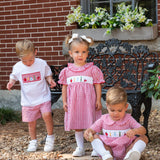 School Supplies Smocked Red Windowpane Boy Bubble- FINAL SALE