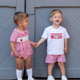 School Supplies Smocked Red Windowpane Boy Bubble- FINAL SALE