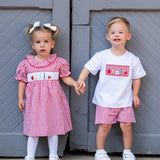 School Supplies Smocked Red Windowpane Shorts Set- FINAL SALE