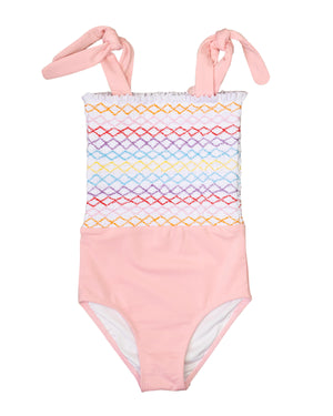 Rainbow Smocked Baby Pink One Piece-FINAL SALE