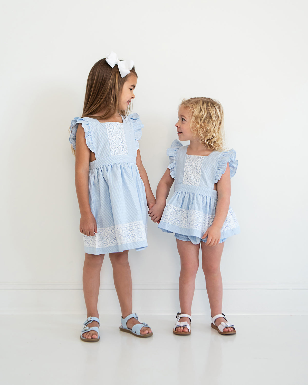 Blue Gingham Pinafore Bloomer Set with Lace