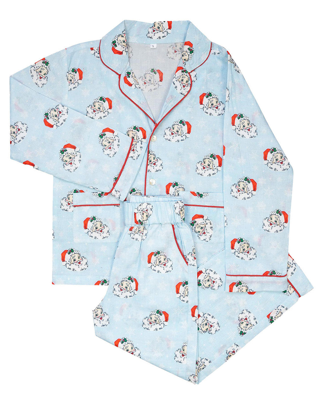 Vintage Santa Blue Button Down Mens Pajamas