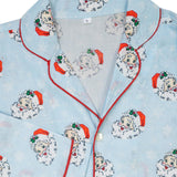 Vintage Santa Blue Button Down Mens Pajamas