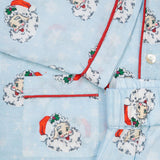 Vintage Santa Blue Button Down Mens Pajamas