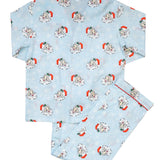 Vintage Santa Blue Button Down Mens Pajamas