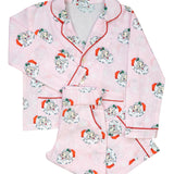 Vintage Santa Pink Button Down Ladies Pajamas