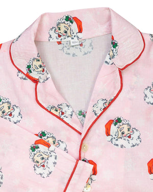 Vintage Santa Pink Button Down Pajama Set