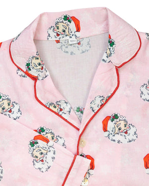 Vintage Santa Pink Button Down Ladies Pajamas