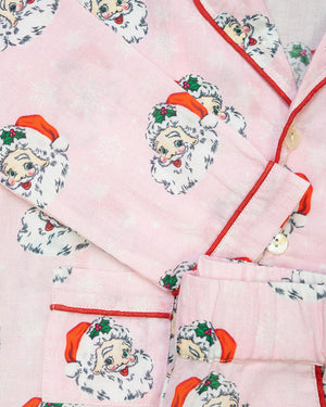 Vintage Santa Pink Button Down Ladies Pajamas