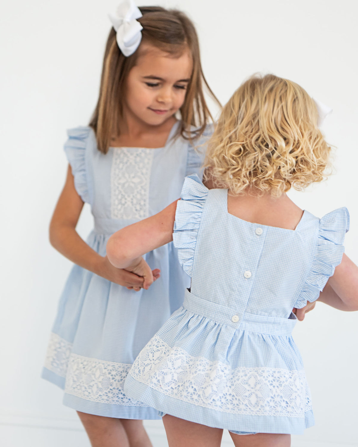 Blue Gingham Pinafore Bloomer Set with Lace