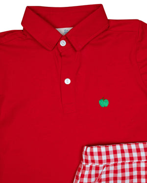 Apple Embroidered Red Checked Shorts Set- FINAL SALE