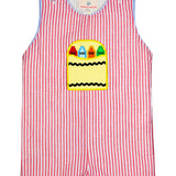 Crayon Pocket Red Seersucker Shortall- FINAL SALE