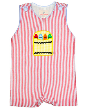 Crayon Pocket Red Seersucker Shortall-FINAL SALE