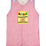 Crayon Pocket Red Seersucker Shortall- FINAL SALE