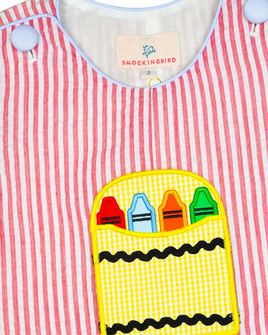 Crayon Pocket Red Seersucker Shortall-FINAL SALE