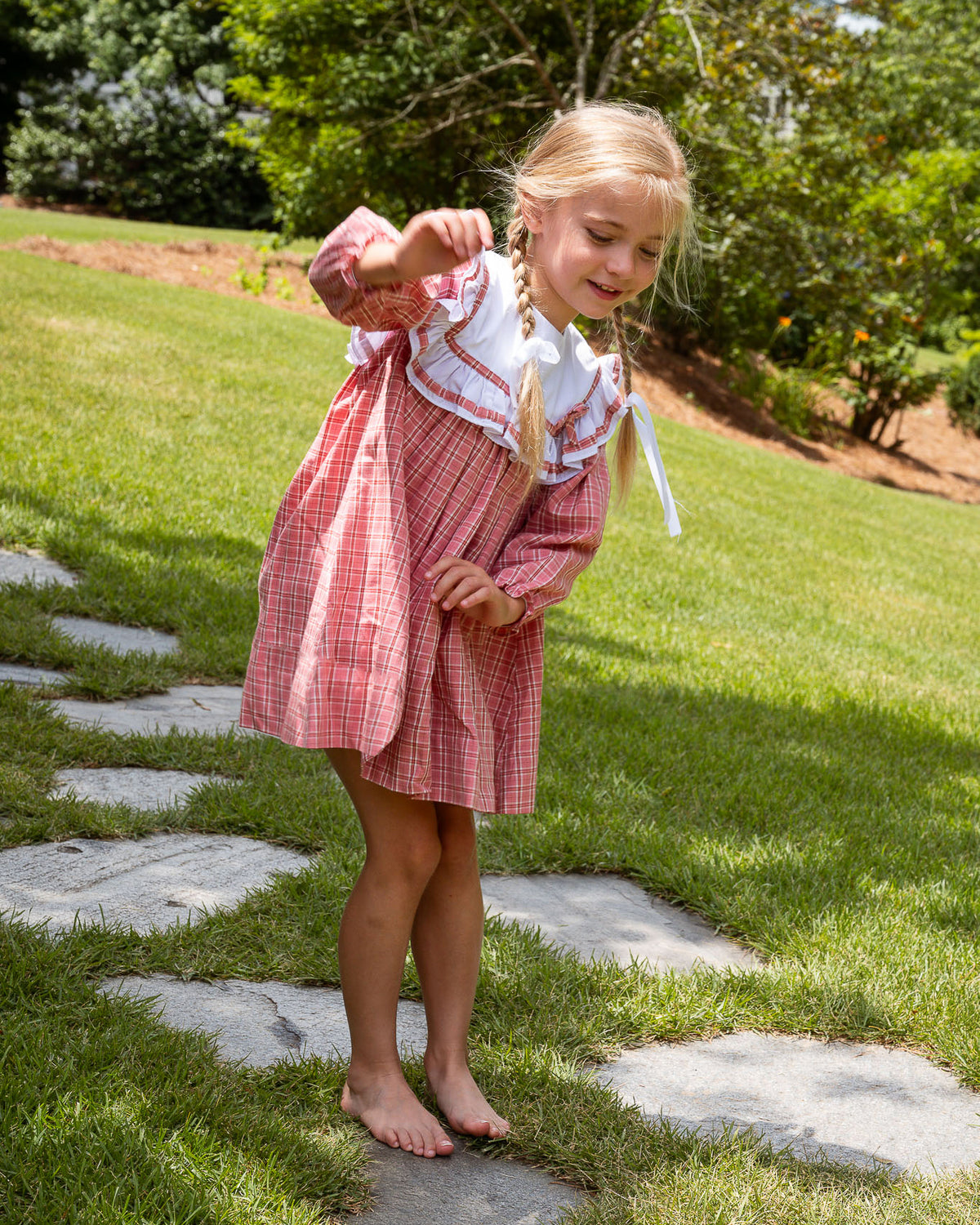 Pink Tartan Bib Collar Dress