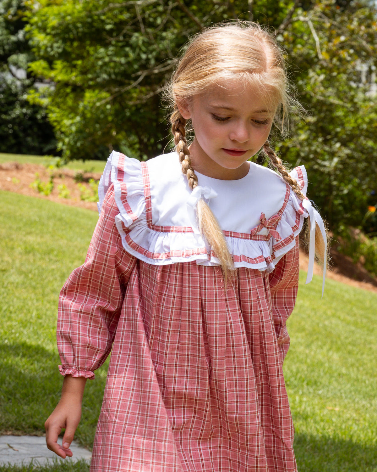 Pink Tartan Bib Collar Dress