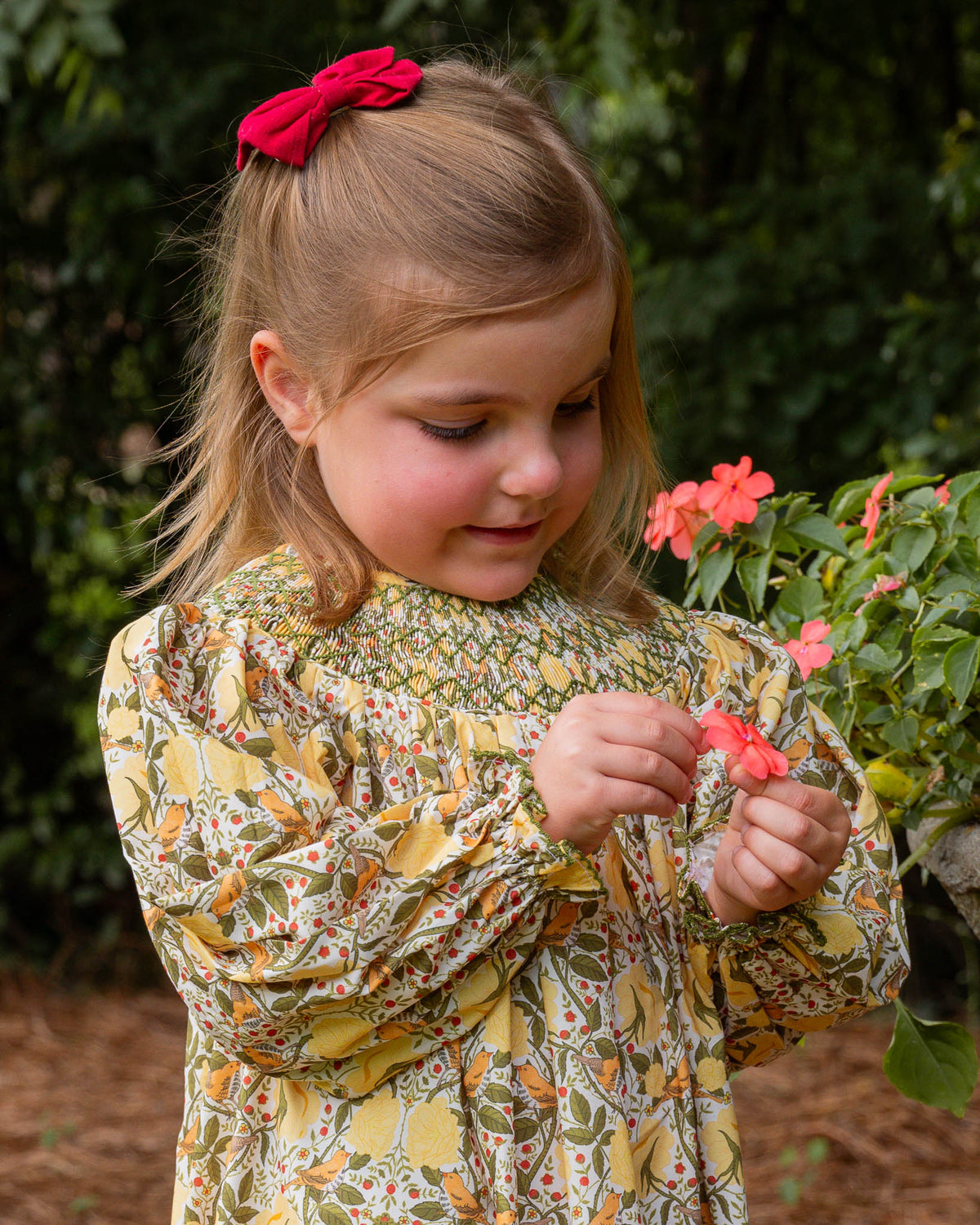 William Morris Inspired Smocked Yellow Dress