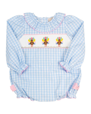 Turkeys Smocked Gingham Bow Bubble