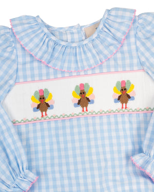 Turkeys Smocked Gingham Bow Dress