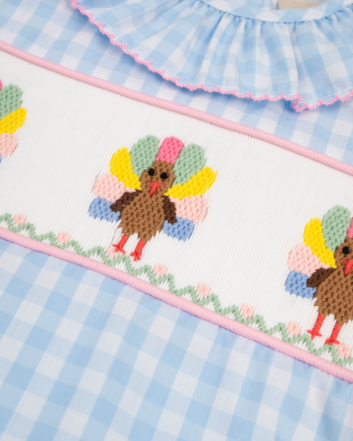 Turkeys Smocked Gingham Bow Dress