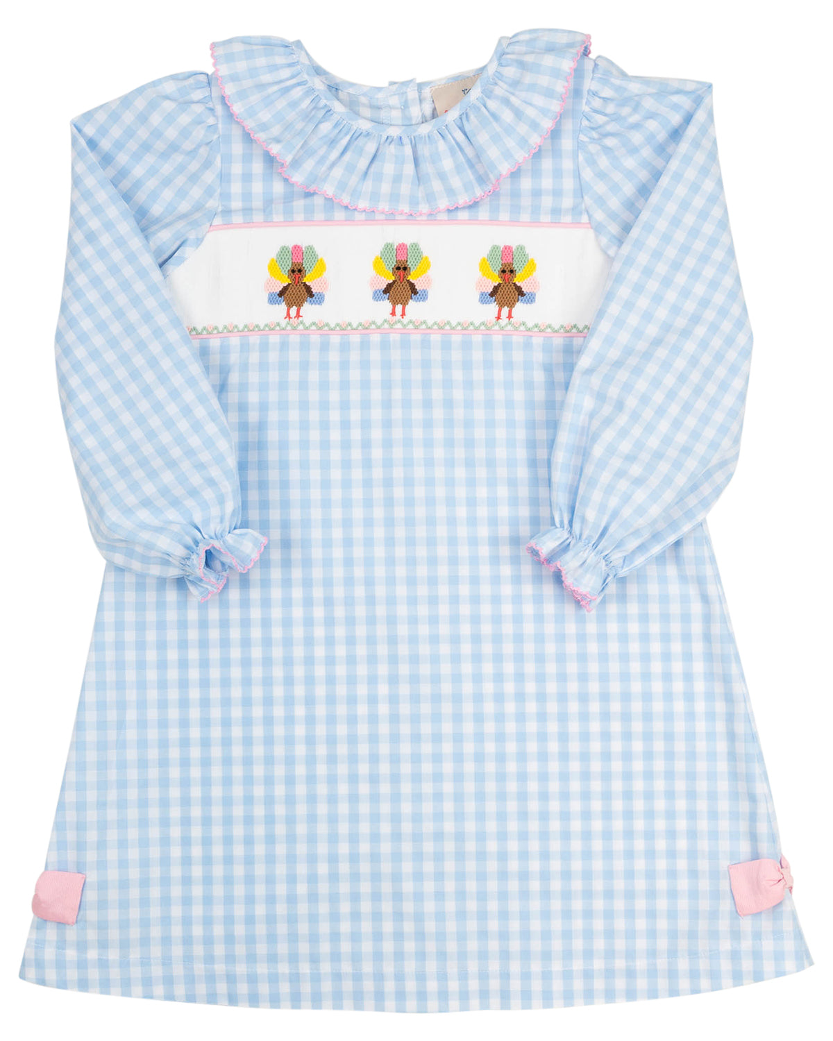 Turkeys Smocked Gingham Bow Dress