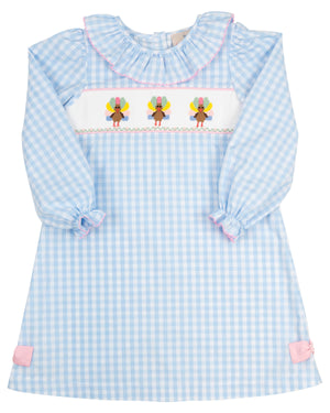 Turkeys Smocked Gingham Bow Dress