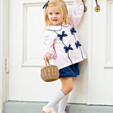 Pink Gingham Knit Bloomer Set with Navy Bows
