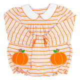 Pumpkin Applique Pockets Striped Knit Bubble- FINAL SALE