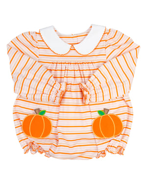 Pumpkin Applique Pockets Striped Knit Bubble